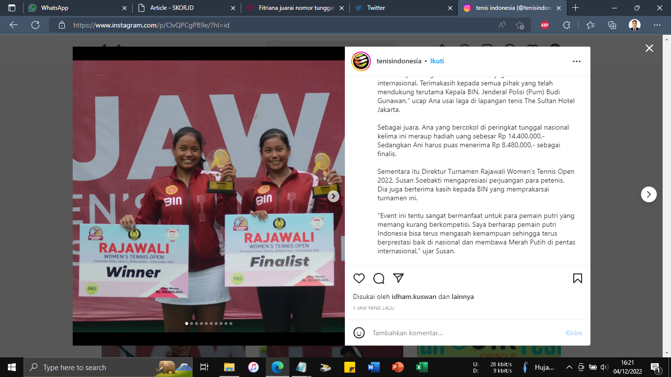 Kalahkan Saudari Kembar Fitriana Sabrina Juara Rajawali Women S Tennis