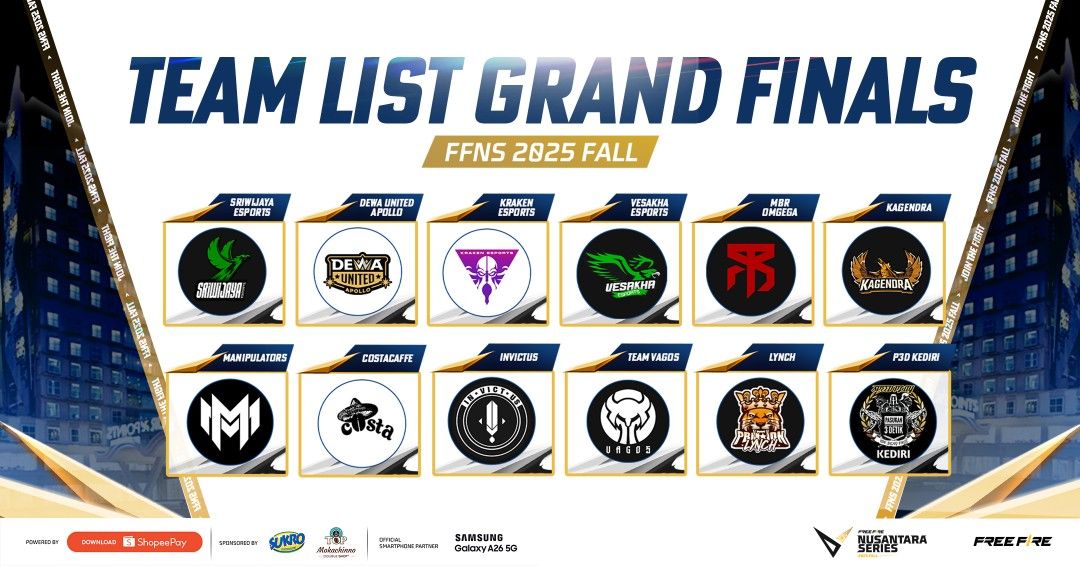 12 Tim yang akan Bertanding di Grand Finals FFNS Fall 2025. (Garena)