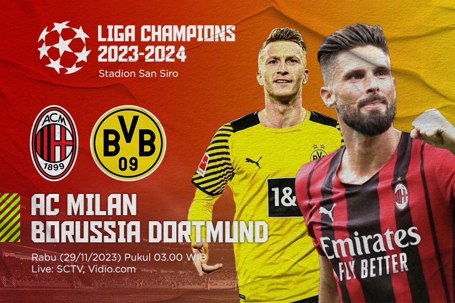 Pertandingan Liga Champions 2023-2024 mempertemukan AC Milan vs Borussia Dortmund. (Yusuf/Skor.id).