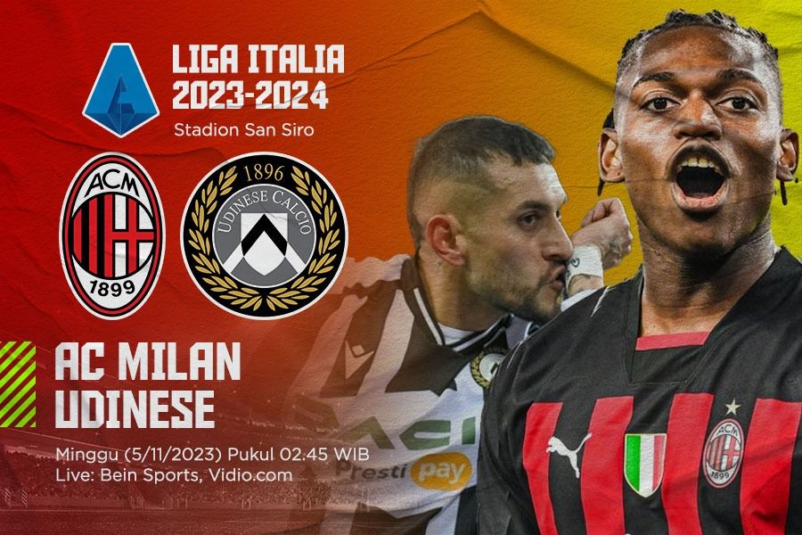 Pertandingan Liga Italia 2023-2024 mempertemukan AC Milan vs Udinese. (Yusuf/Skor.di).