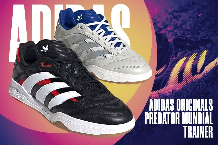 Dua sepatu sepak bola ikonik Adidas Originals disatukan lewat Predator Mundial trainer yang tersedia dalam dua warna. (M. Yusuf/Skor.id)