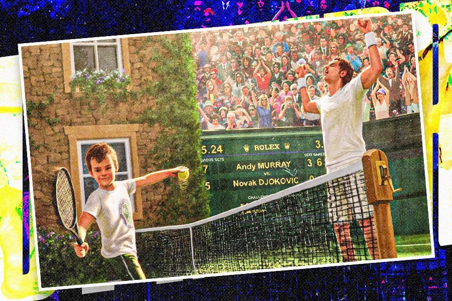 Pada lukisan terbarunya, Grant Gruenhaupt mengambil ide 10 tahun perayaan gelar pertama Andy Murray di Wimbledon dan foto dirinya saat masih anak-anak. (Dede Mauladi/Skor.id)