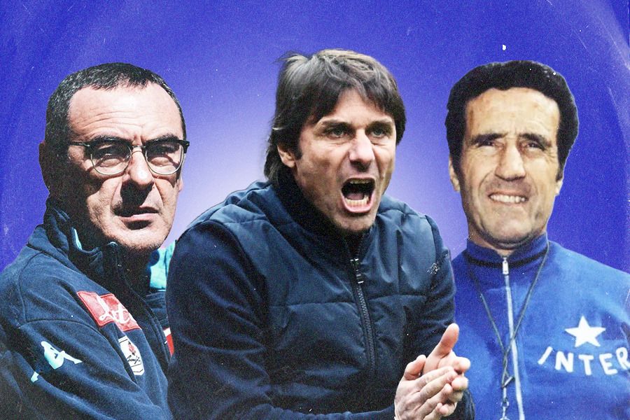 Antonio Conte (tengah) merupakan pelatih tercepat dalam meraih kemenangan ke-150 di Liga Italia. (Jovi Arnanda/Skor.id).