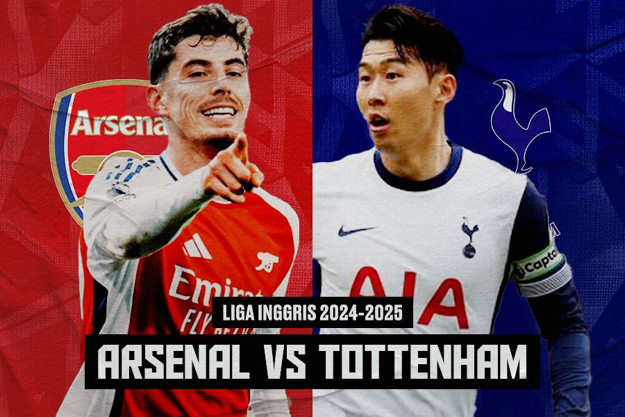 Laga Arsenal vs Tottenham Hotspur di Liga Inggris 2024-2025. (Jovi Arnanda/Skor.id).