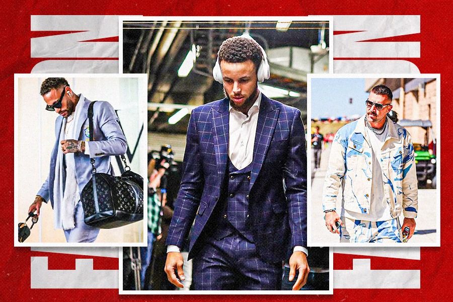 Banyak bintang olahraga kini sudah menjadi duta merek fesyen terkemuka. Foto (ki-ka): Bintang sepak bola Neymar, superstar NBA Stephen Curry, dan ikon NFH Travis Kelce. (Dede Mauladi/Skor.id)