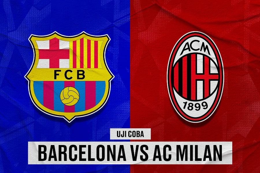 Barcelona vs AC Milan di laga uji coba. (Yusuf/Skor.id).