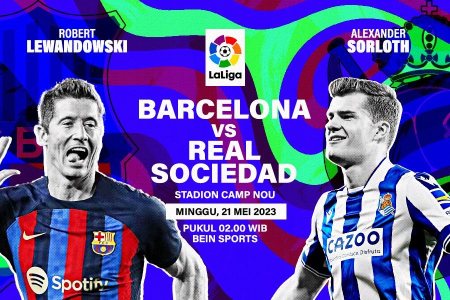 Laga Barcelona vs Real Sociedad di Liga Spanyol. (Dede Mauladi/Skor.id)