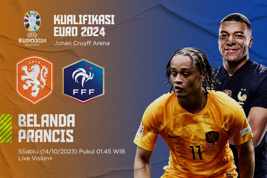 Pertandingan Grup B Kualifikasi Euro 2024 mempertemukan Belanda vs Prancis. (Jovi Arnanda/Skor.id).