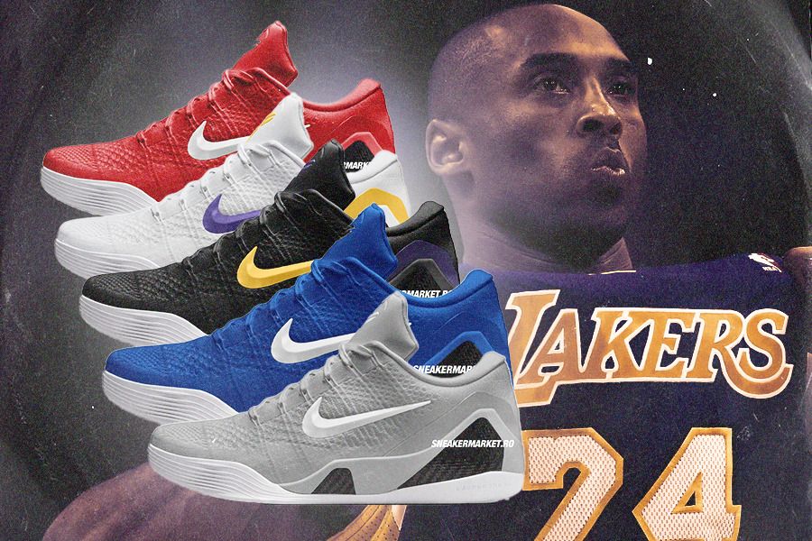 Nike Kobe 9 Protro Low EM yang akan dirilis nanti akan terdiri dari warna: university red/white, white/court purple, black/university gold, game royal/white, dan wolf gray/white. (Jovi Arnanda/Skor.id) 
