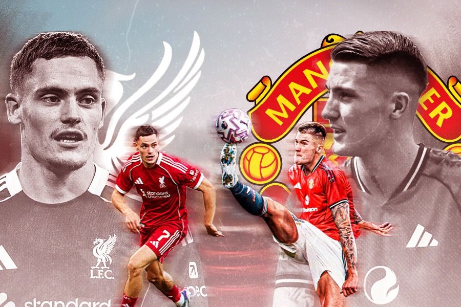 Bintang Liverpool, Florian Wirtz dan Manchester United, Benjamin Sesko. (Grafis: Kevin Bagus Prinusa/Skor.id)