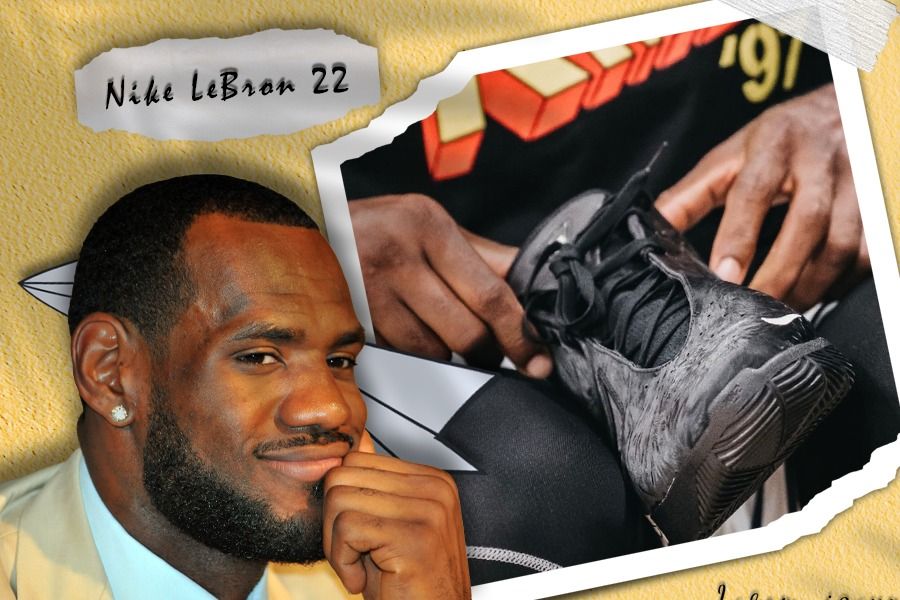 Bintang NBA LeBron James tampak memegang sepatu yang kemungkinan besar signature shoes terbarunya, Nike LeBron 22. (Rahmat Ari Hidayat/Skor.id)