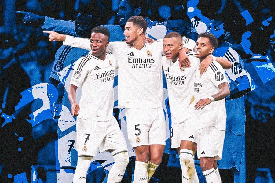 Empat bintang Real Madrid: Vinicius Junior, Jude Bellingham, Kylian Mbappe, dan Rodrygo Goes, bawa klubnya menang atas Espanyol. (Hendy Andika/Skor.id).