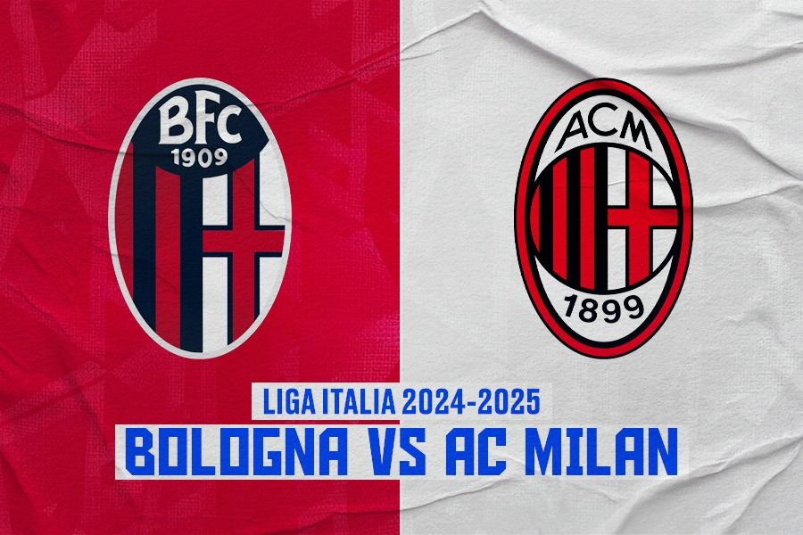 Pertandingan Bologna vs AC Milan di Liga Italia 2024-2025. (Rahmat Ari Hidayat/Skor.id).