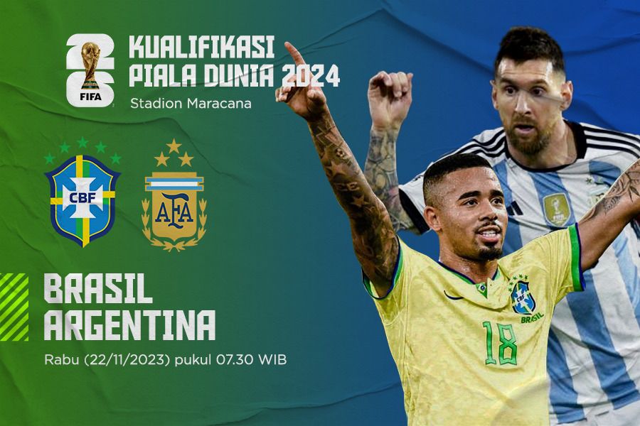 Pertandingan Kualifikasi Piala Dunia 2026 Zona Amerika Selatan antara Brasil vs Argentina. (Jovi Arnanda/Skor.id).