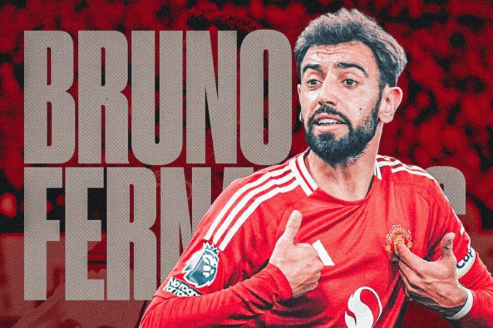 Kapten dan gelandang Manchester United, Bruno Fernandes. (Hendy Andika/Skor.id).