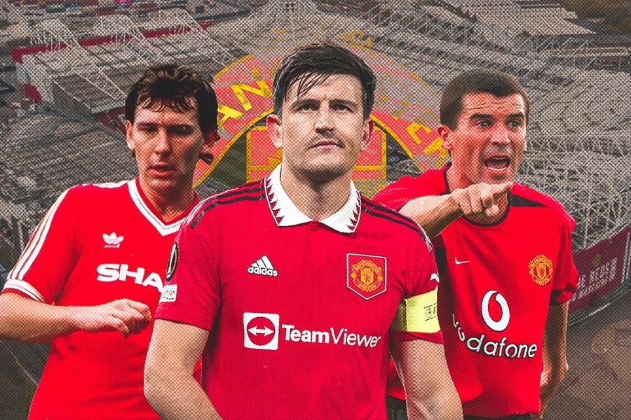 Mantan Kapten Manchester United, Bryan Robson, Harry Maguire, Roy Keane. (Hendy AS/Skor.id)
