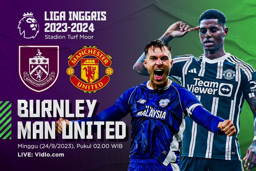 Pertandingan Liga Inggris 2023-2024 akan mempertemukan Burnley vs Manchester United. (Hendy AS/Skor.id)