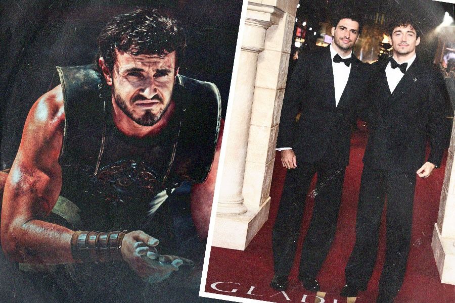 Duet pembalap Tim Ferrari F1, Charles Leclerc dan Carlos Sainz, menghadiri pemutaran perdana film Gladiator II yang dibintangi Paul Mescal, di London, Inggris, Kamis (14/11/2024). (M. Yusuf/Skor.id)