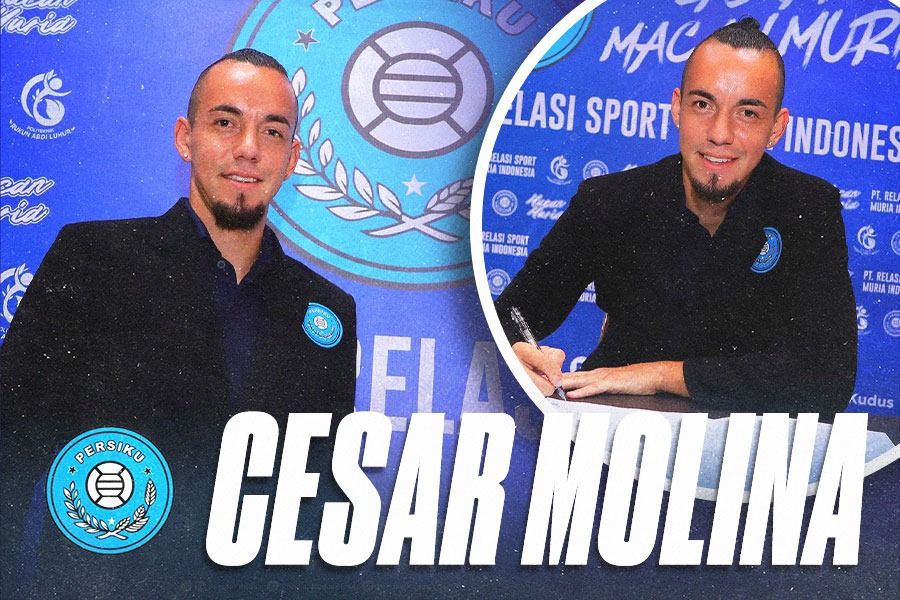 Cesar Molina jadi pemain asing kedua Persiku Kudus untuk Liga 2 2024-2025. (Foto Instagram Persiku Kudus/Grafis Yusuf/Skor.id)