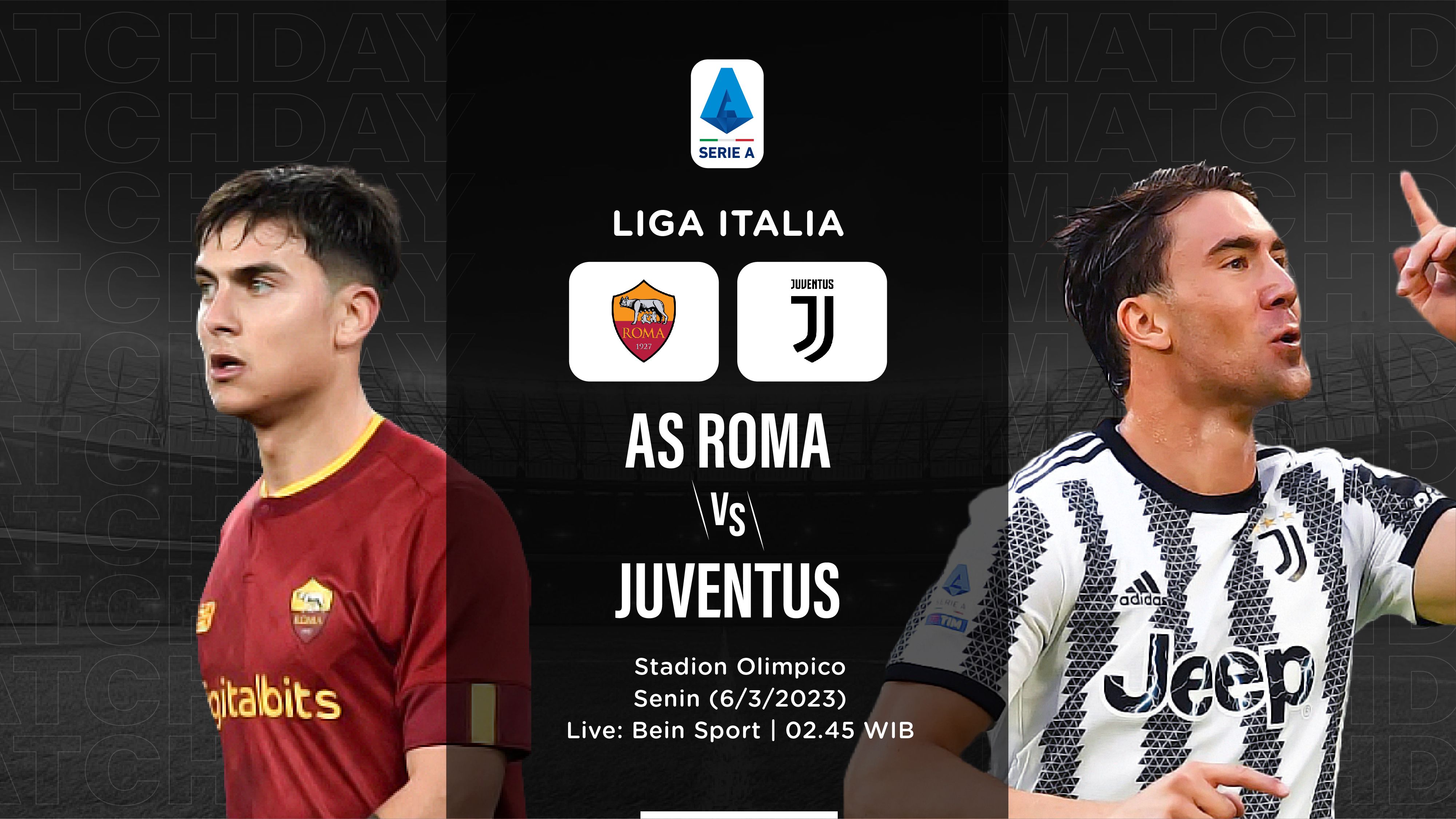 Paulo Dybala vs Dusan Vlahovic dalam laga AS Roma vs Juventus (Grafis: Hendy/Skor.id)