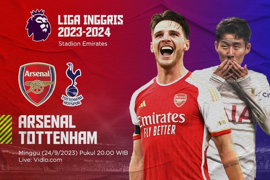 Pertandingan Liga Inggris 2023-2024 mempertemukan Arsenal vs Tottenham Hotspur. (M. Yusuf/Skor.id).