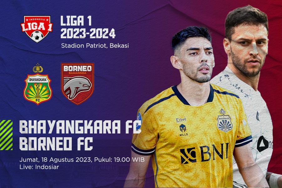 Bhayangkara FC vs Borneo FC untuk laga pekan kesembilan Liga 1 2023-2024. M Yusuf - Skor.id