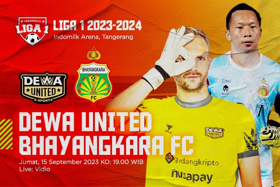 Dewa United vs Bhayangkara FC untuk laga pekan ke-12 Liga 1 2023-2024. Rahmat Ari Hidayat - Skor.id