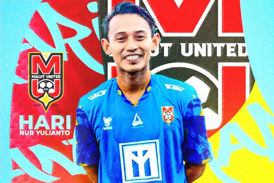 Hari Nur Yulianto, salah satu penyerang senior Malut United di Liga 2 2023-2024. Skor.id
