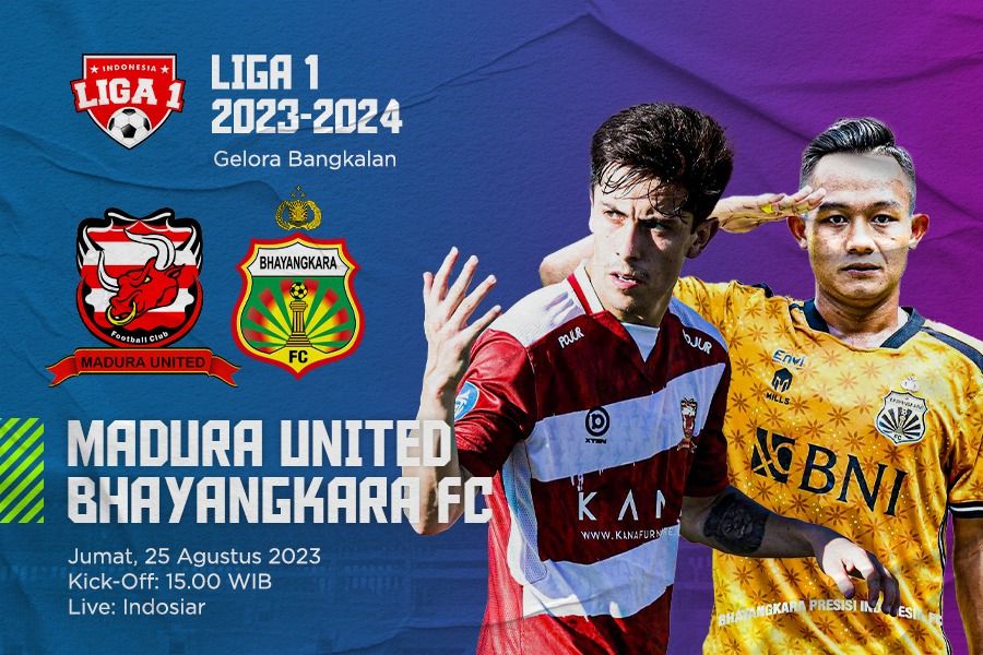 Madura United vs Bhayangkara FC untuk pekan ke-10 Liga 1 2023-2024. Dede Mauladi - Skor.id