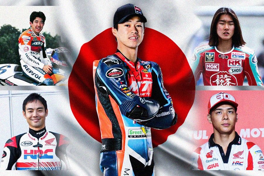 Mulai MotoGP 2025, Ai Ogura (tengah) diharapkan mampu melebihi para pembalap Jepang sebelumnya, yakni (dari kiri atas), Tadayuki Okada, Norifumi Abe, Takaaki Nakagami, dan Hiroshi Aoyama. (Hendy AS/Skor.id)