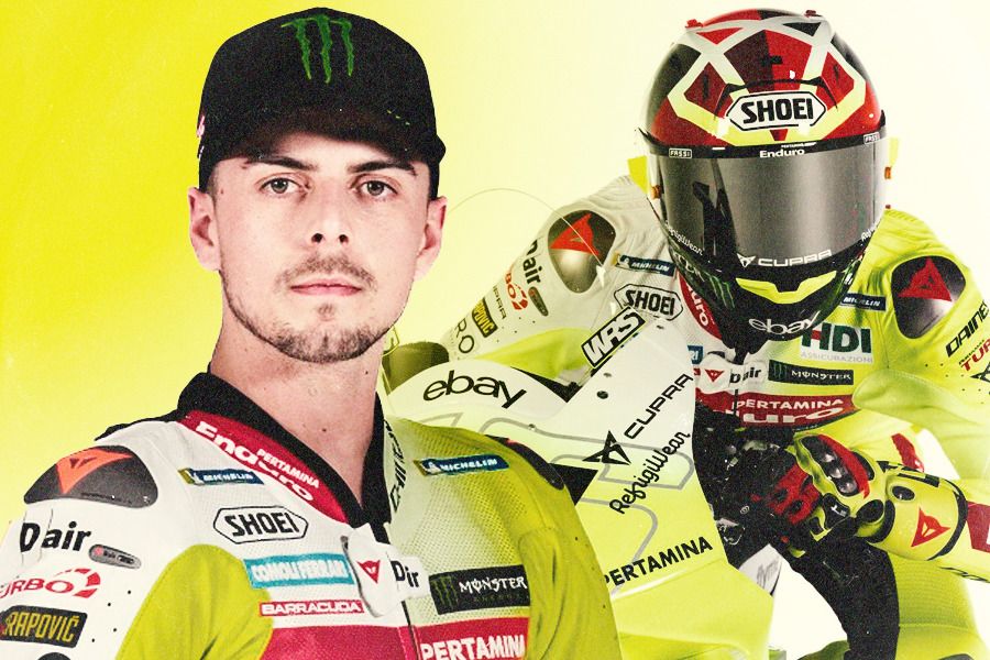Pembalap Pertamina Enduro VR46 Racing Team Fabio Di Giannatonio percaya diri mampu menyaingi dua rider terbaik dunia milik tim pabrikan Ducati pada MotoGP 2025. (Jovi Arnanda/Skor.id) 