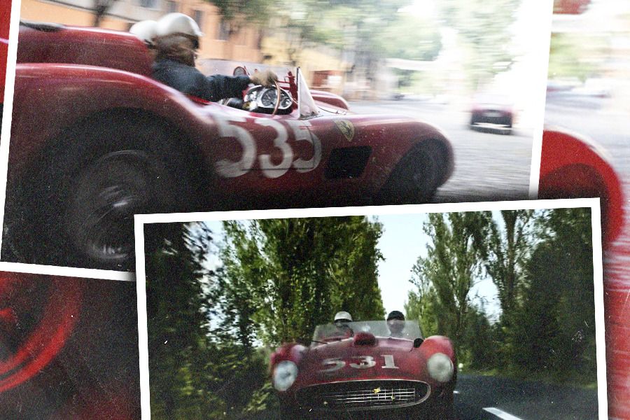 Cuplikan adegan balap ikonik Mille Miglia dalam film Ferrari yang akan segera dirilis. (Jovi Arnanda/Skor.id)
