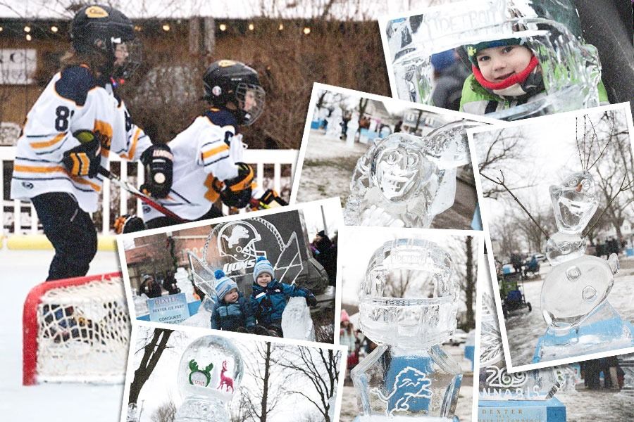 Patung es Beauty and the Beast dan singgasana es bertema Detroit Lions hanyalah beberapa di antara lebih dari 80 patung es yang dipamerkan di Dexter Ice Festival pada Sabtu (18/1/2025) lalu. (M. Yusuf/Skor.id)