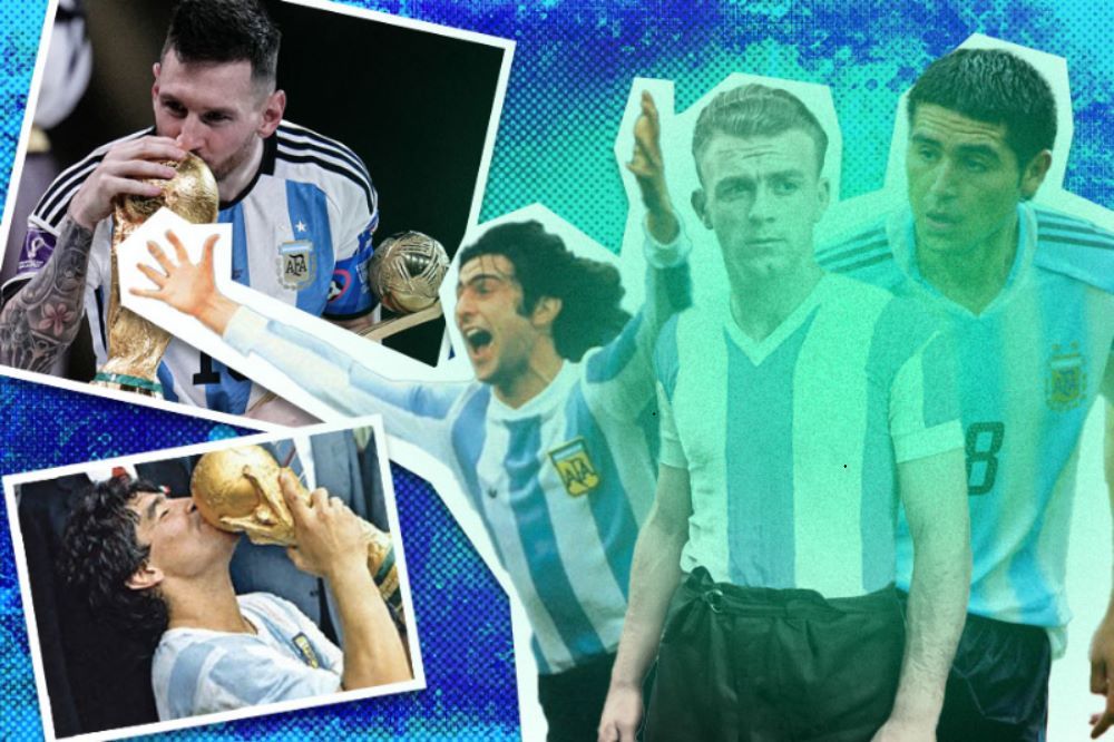 Bintang dan legenda timnas Argentina: Diego Maradona, Lionel Messi, Mario Kempes, Alfedo Di Stefano, Roman Riquelme (M. Yusur/Skor.id).