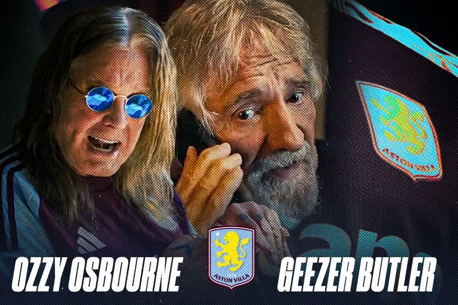 Duo personel legendaris Black Sabbath, Ozzy Osbourne dan Geezer Butler, ikut bintangi iklan kit Aston Villa. (M. Yusuf/Skor.id)