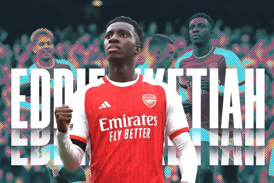 Penyerang Arsenal, Eddie Nketiah. (Yusuf/Skor.id)..