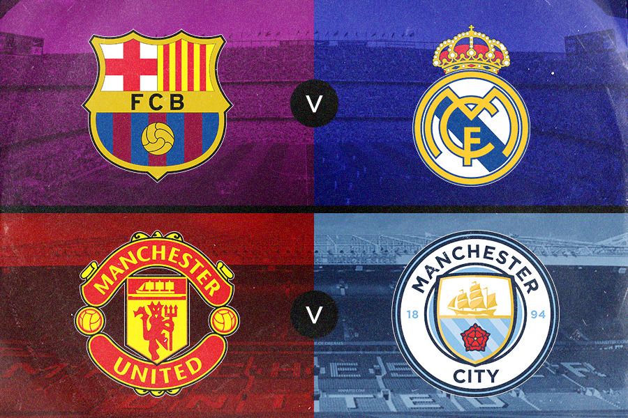 Akhir pekan ini akan terjadi duel Barcalona vs Real Madrid di La Liga dan Manchester United vs Manchestrer City di Liga Inggris. (Jovi Arnanda/Skor,.id).