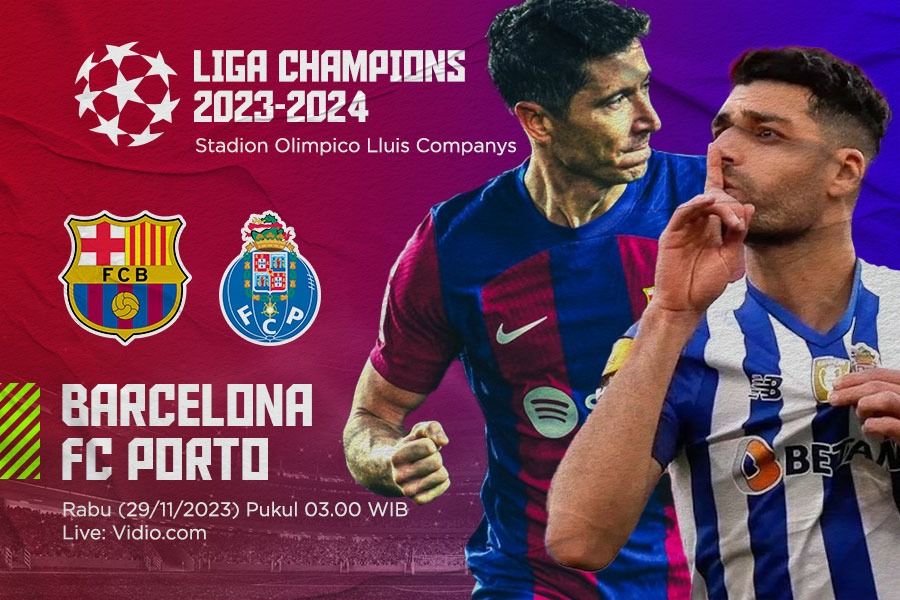 Pertandingan Liga Champions 2023-2024 mempertemukan FC Barcelona vs FC Porto. (Yusuf/Skor.id).