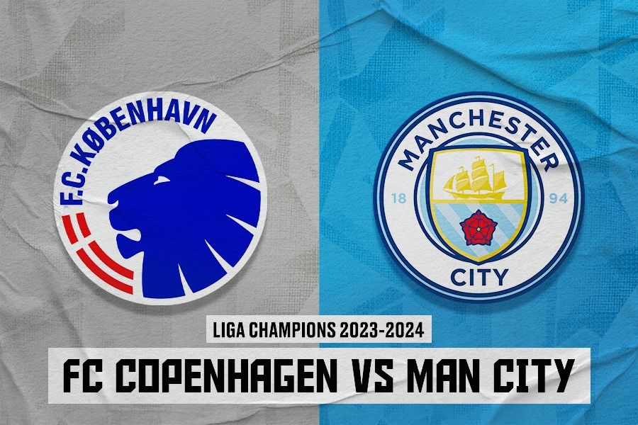 Laga FC Copenhagen vs Manchester city di babak 16 besar Liga Champions 2023-2024. (Dede Sopatal Mauladi/Skor.id).