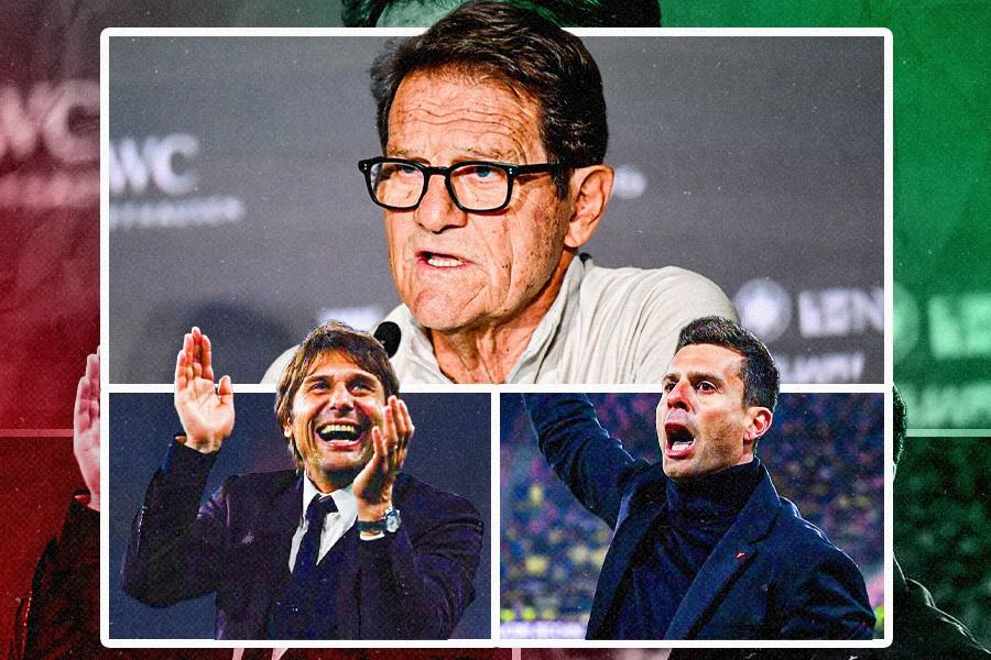 Mantan pelatih top Fabio Capello (foto atas) buka-bukaan soal apa yang akan dihadapi Antonio Conte (kiri bawah) di Napoli dan Thiago Motta di Juventus mulai musim 2024-2025. (Dede Mauladi/Skor.id)