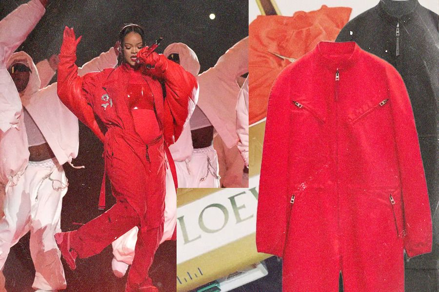 Fashion Rihanna x Loewe dalam pertunjukan paruh waktu Super Bowl 2023 (Jovi Arnanda/Skor.id).