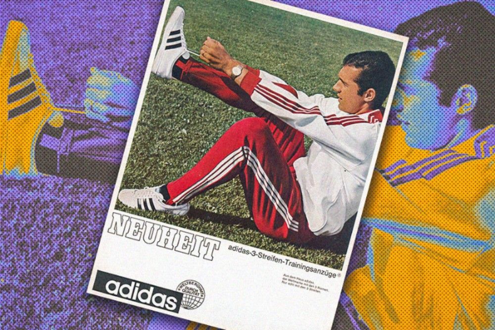“Adidas 3 Streifen Trainingsanzuge” (baju olahraga Adidas 3 garis) merupakan iklan asli untuk pakaian olahraga Adidas Beckenbauer, yang terinspirasi dari kehebatan Franz Beckenbauer sebagai pesepak bola. (Hendy AS/Skor.id)