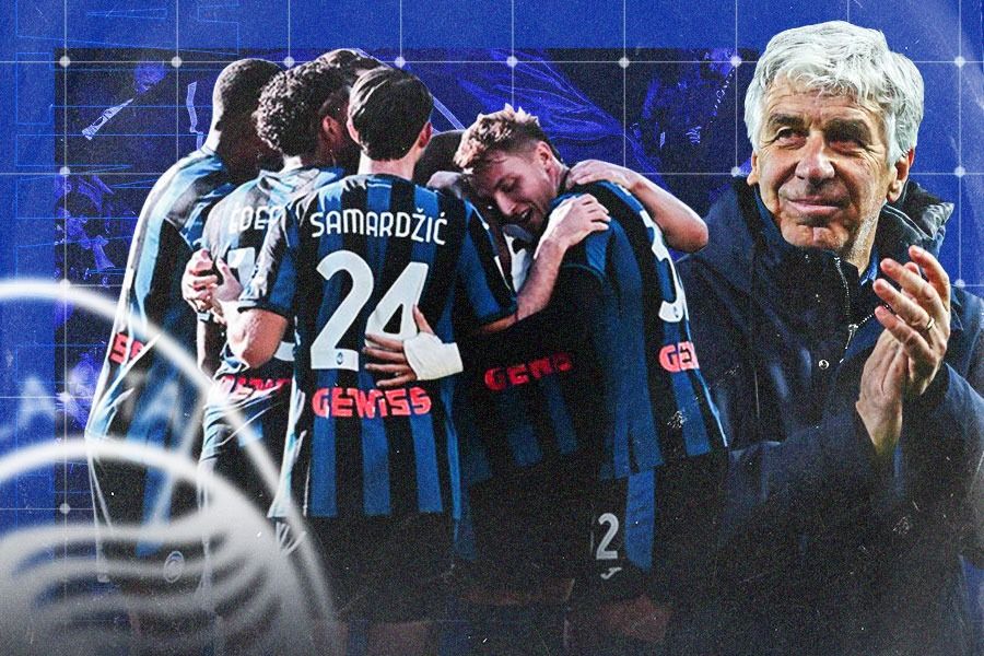 Pemain Atalanta dan pelatihnya, Gian Piero Gasperini. (Yusuf/Skor.id).