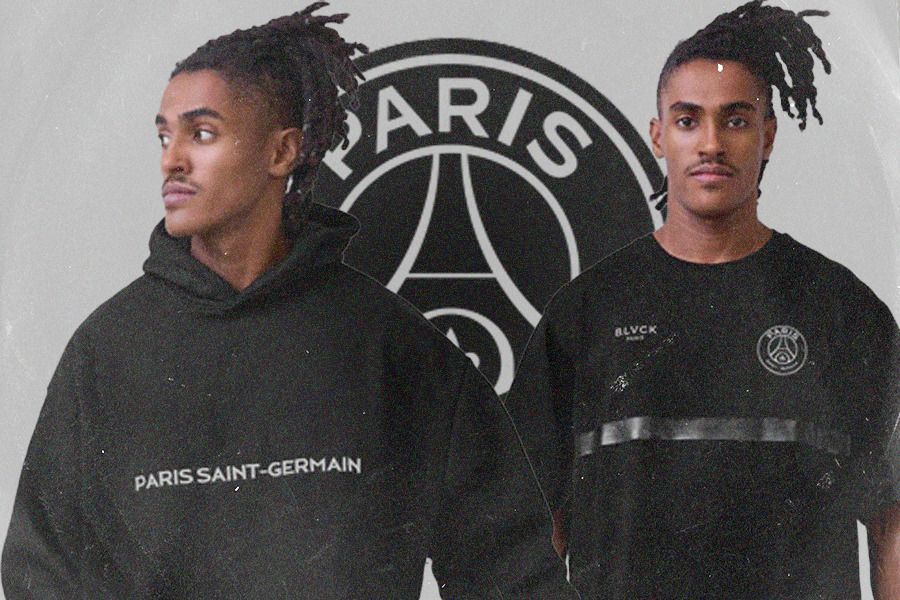 Hoodie dan t-shirt hasil kolaborasi Paris Saint-Germain (PSG) dan Blvck Paris. (Jovi Arnanda/Skor.id)