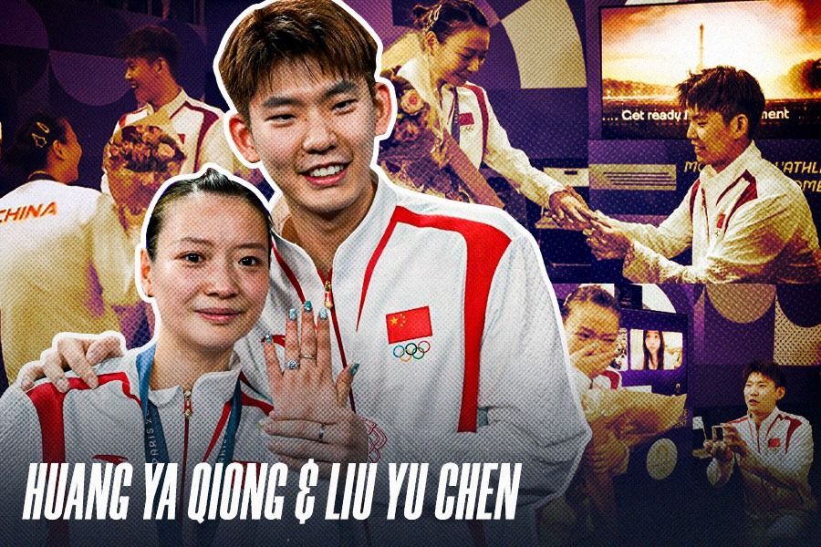 Huang Ya Qiong dan Liu Yiu Chen, pebulu tangkis Cina yang melakukan lamaran setelah mendapatkan emas Olimpiade 2024. (Yusuf/Skor.id)