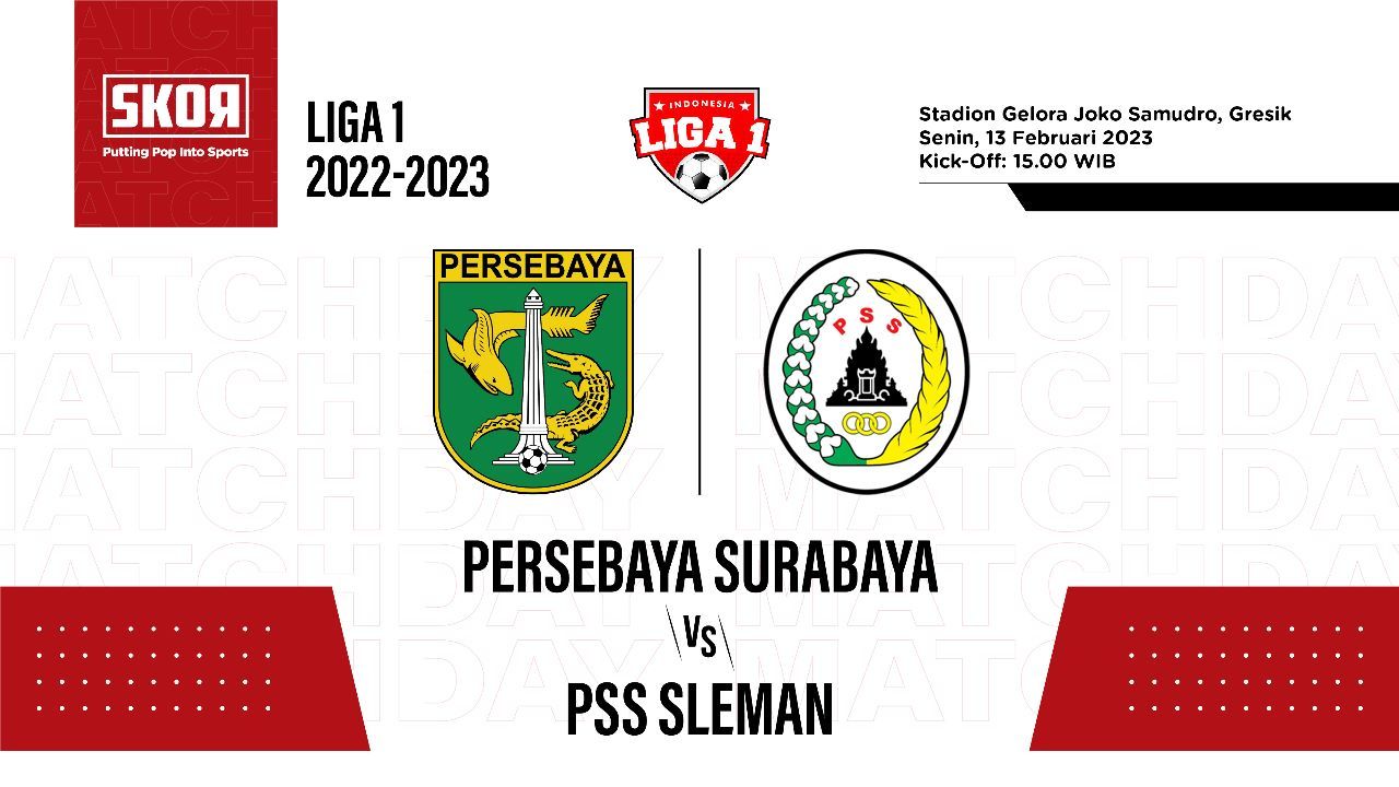 Cover Persebaya Surabaya vs PSS Sleman di Liga 1 2022-2023.
