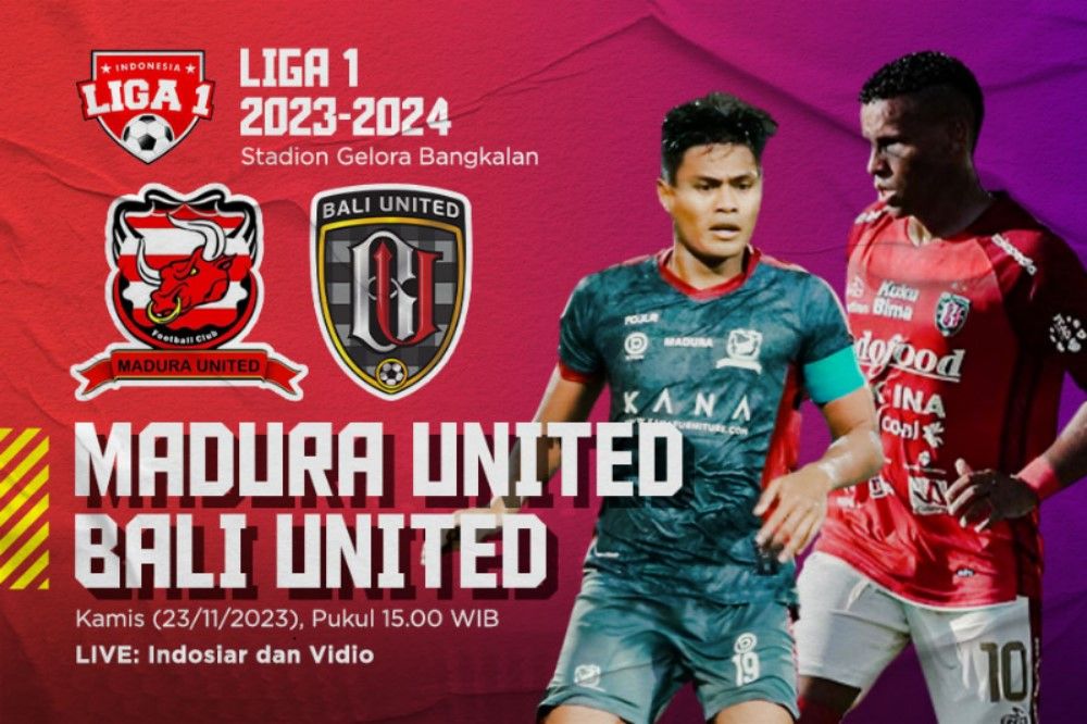 Cover pertandingan Madura United vs Bali United di Liga 1 2023-2024. (Hendy Andika/Skor.id)