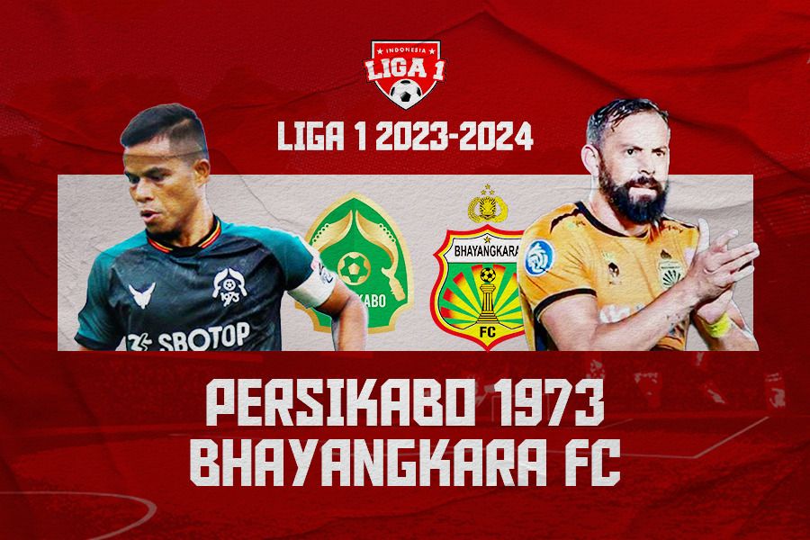 Pertandingan Persikabo 1973 vs Bhayangkara FC (Manahati Lestusen vs Matias Mier) pada pekan ke-21 Liga 1 2023-2024. (Jovi Arnanda/Skor.id)