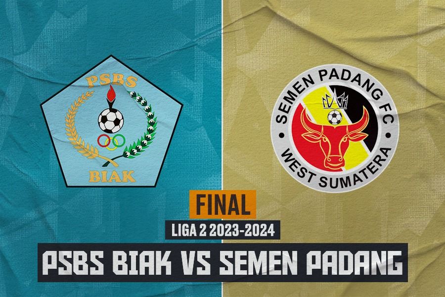 Cover pertandingan PSBS Biak vs Semen Padang pada leg pertama final Liga 2 2023-2024, 5 Maret 2024. (Rahmat Ari Hidayat/Skor.id)