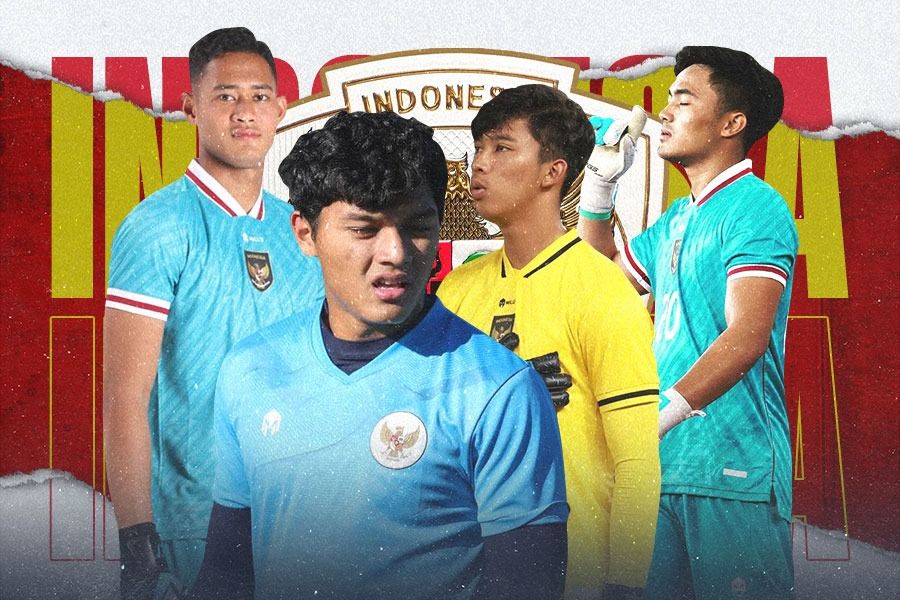Empat kiper yang dipanggil Timnas U-23 Indonesia untuk Piala Asia U-23 2024. (Yusuf/Skor.id)